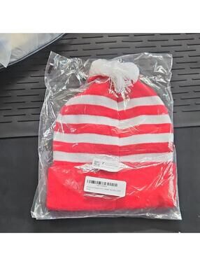 e4Hats.com Striped Pom Pom Beanie Red White Acrylic Knit One Size